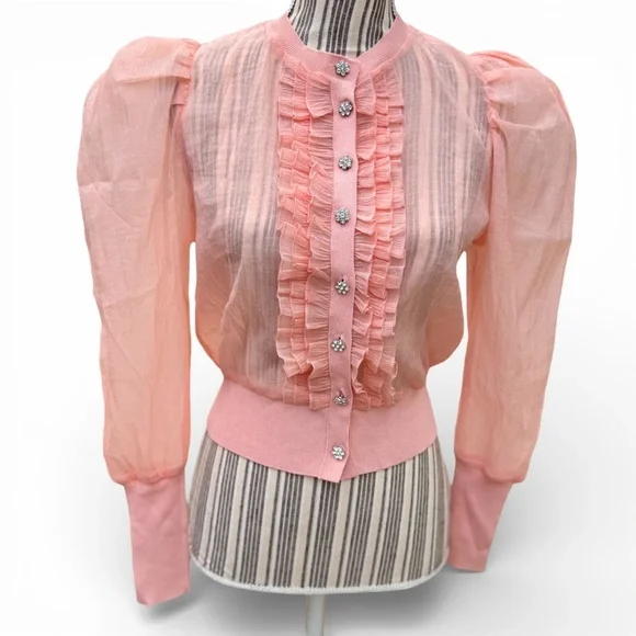 Zara Sheer Organza Knit Jacket / Cardigan with Jeweled Buttons Size Medium NWT - Picture 8 of 10